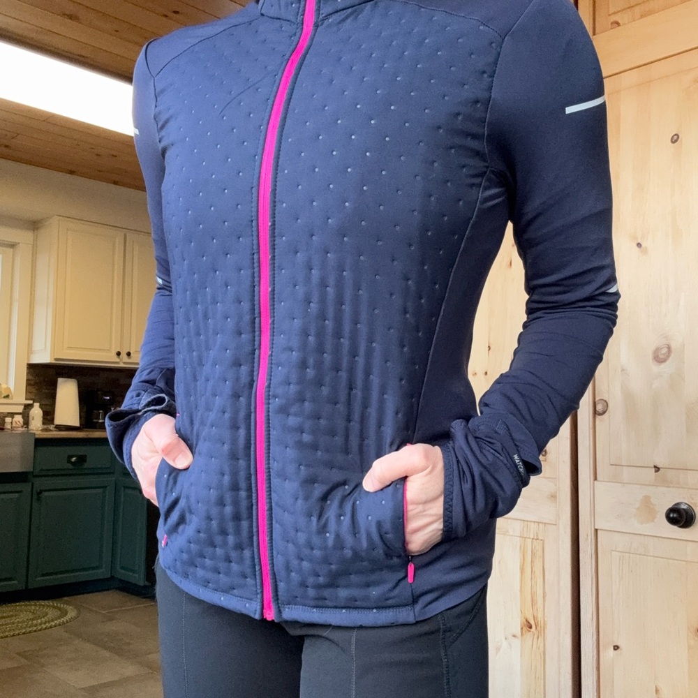 Women's Navy running Jacket with Pink Trim